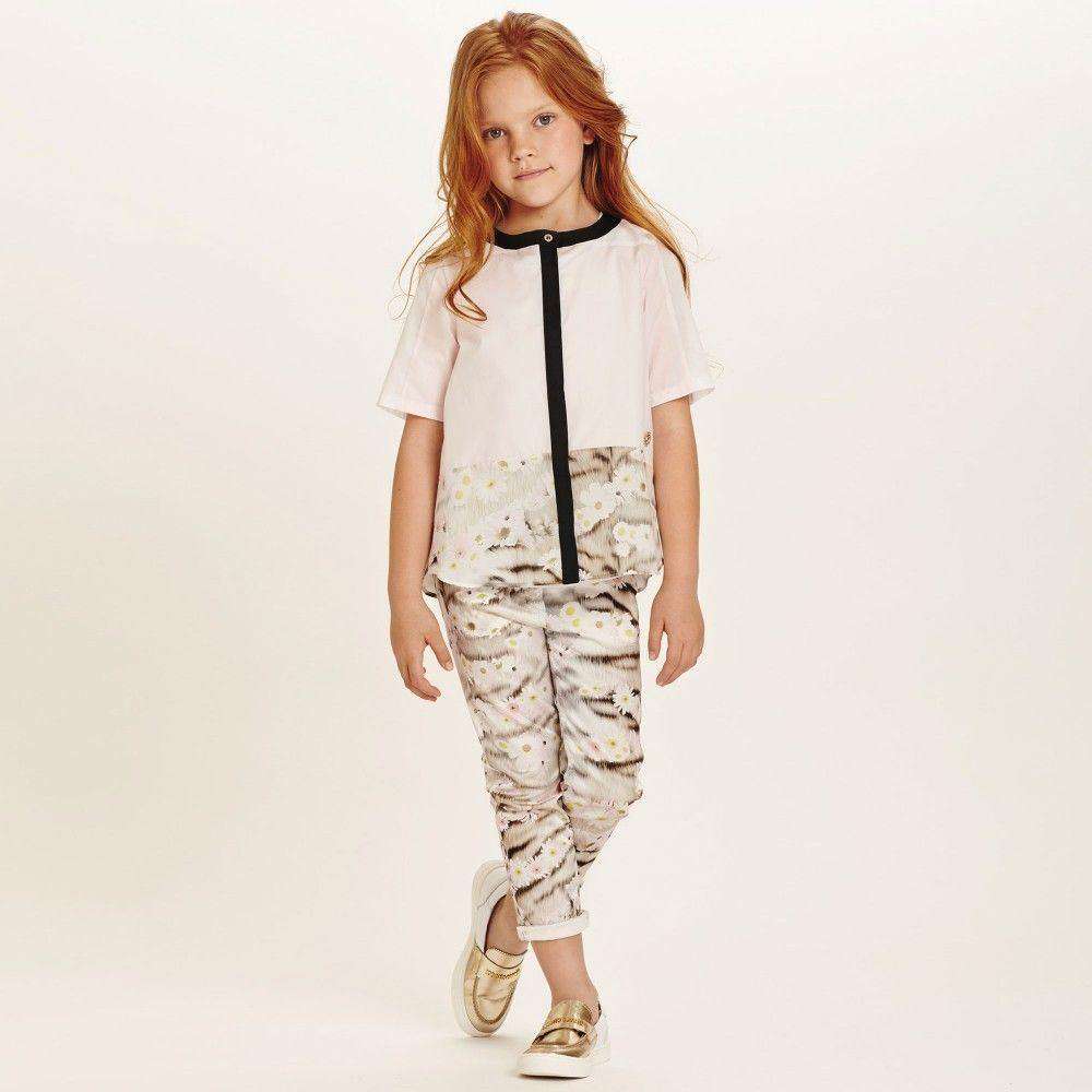 ROBERTO CAVALLI BABY GIRLS DAISY TIGER PRINT CROPPED SATIN JEANS 3 YEARS