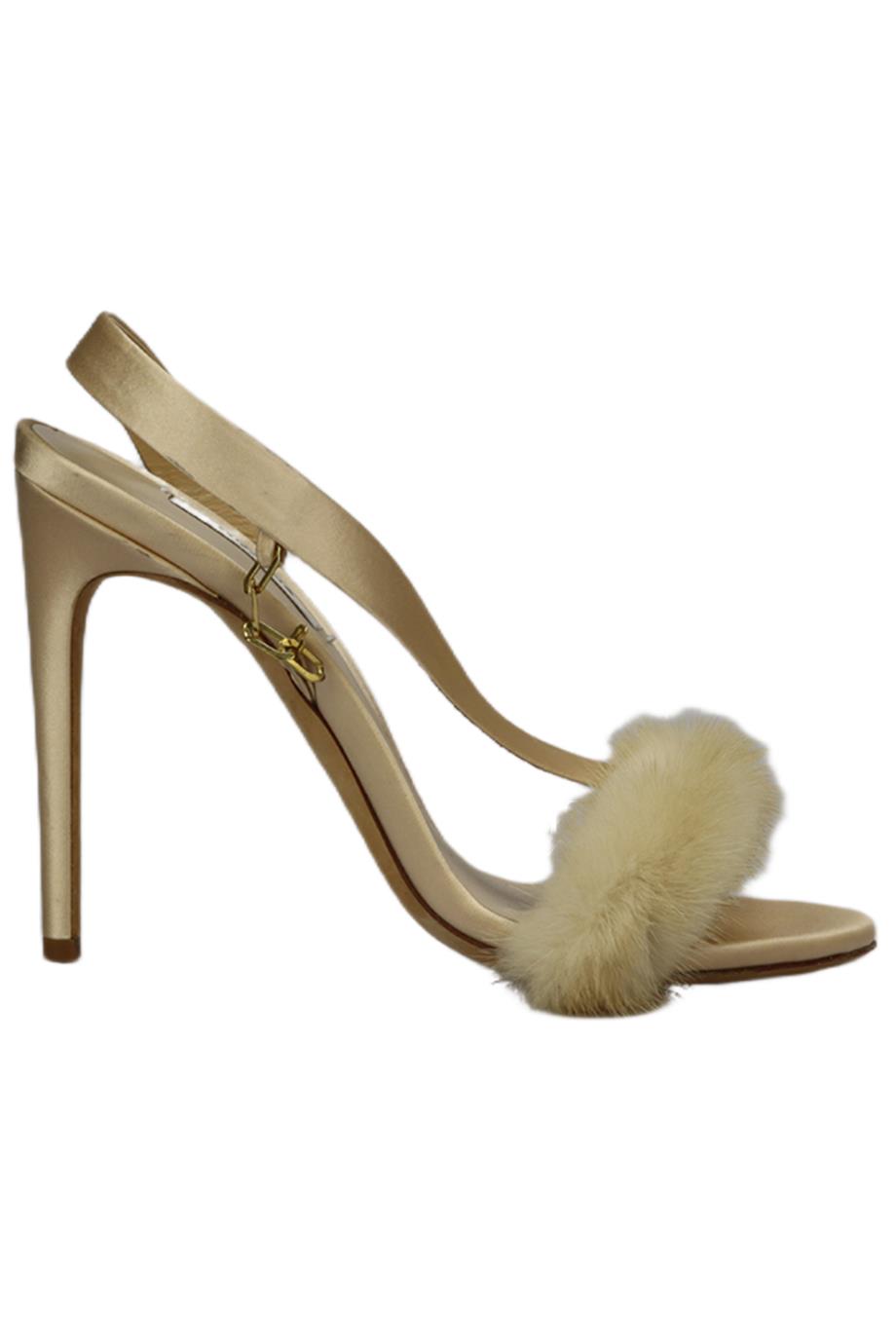 OLGANA MINK FUR AND SATIN SANDALS EU 38.5 UK 5.5 US 8.5