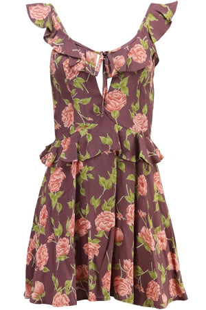 FLYNN SKYE RUFFLED FLORAL PRINT CREPE MINI DRESS SMALL