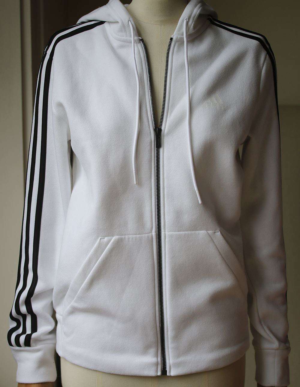 ADIDAS ESSENTIALS 3 STRIPE ZIP-UP HOODIE SMALL