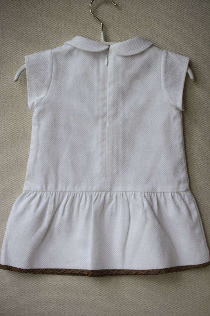 FENDI BABY WHITE ZUCCA TRIM COTTON DRESS 3 MONTHS