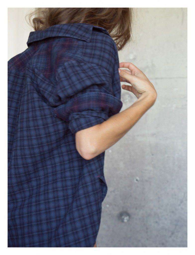XIRENA PINK AND NAVY PLAID SHIRT XS