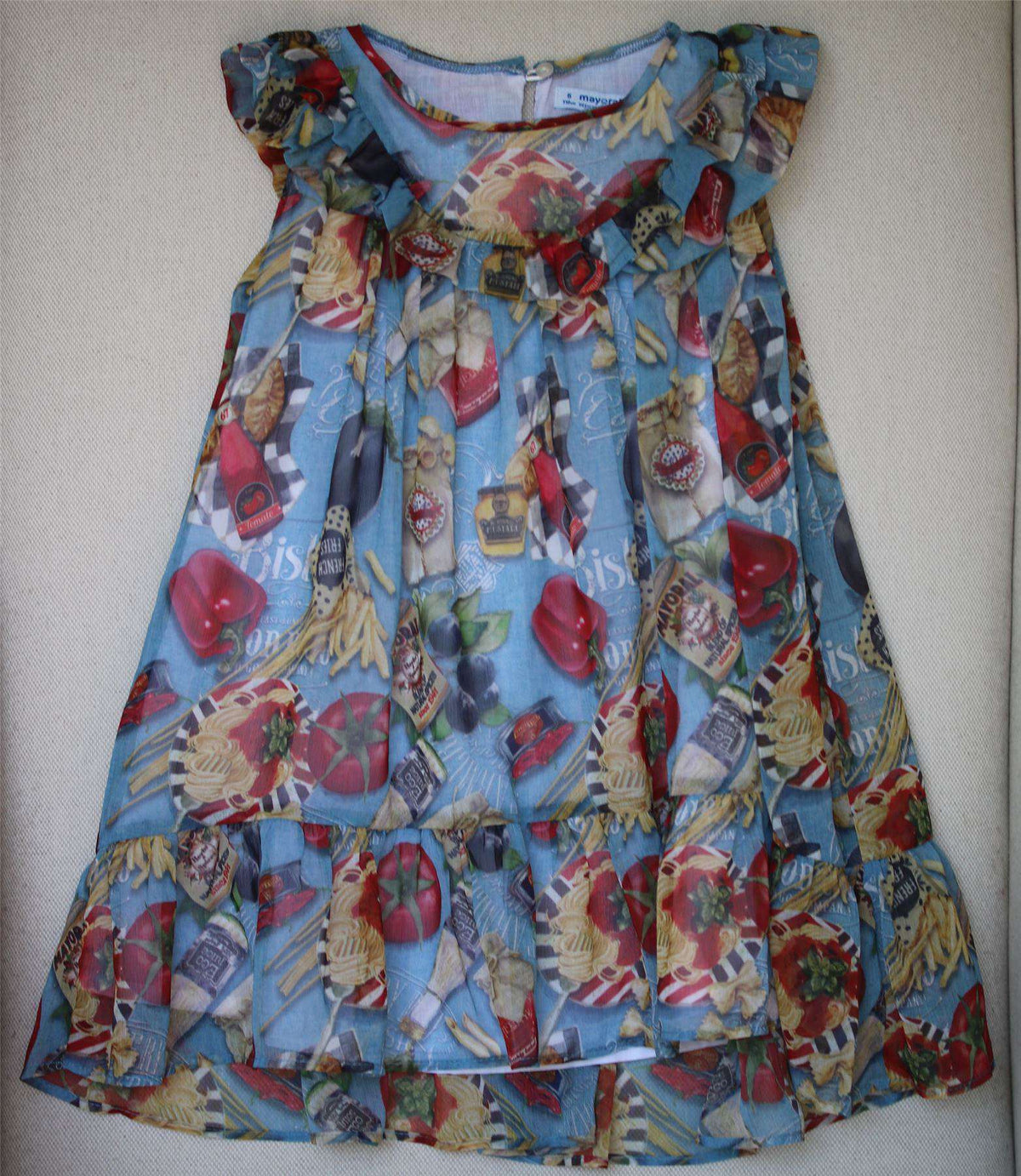 MAYORAL GIRLS BLUE & RED CHIFFON DRESS 5 YEARS