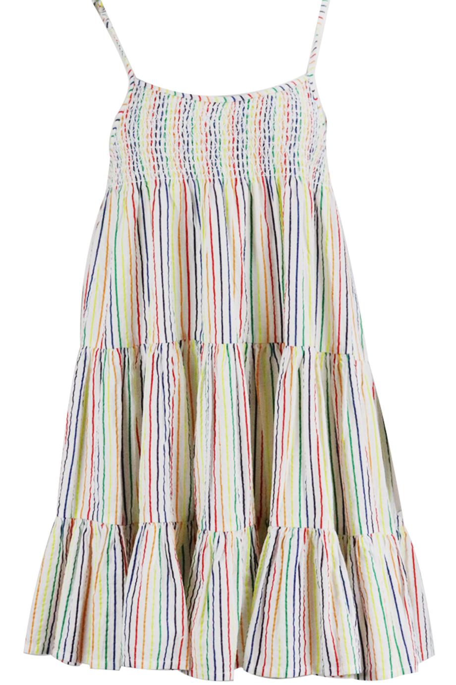 SOLID AND STRIPED TIERED STRIPED COTTON MINI DRESS SMALL