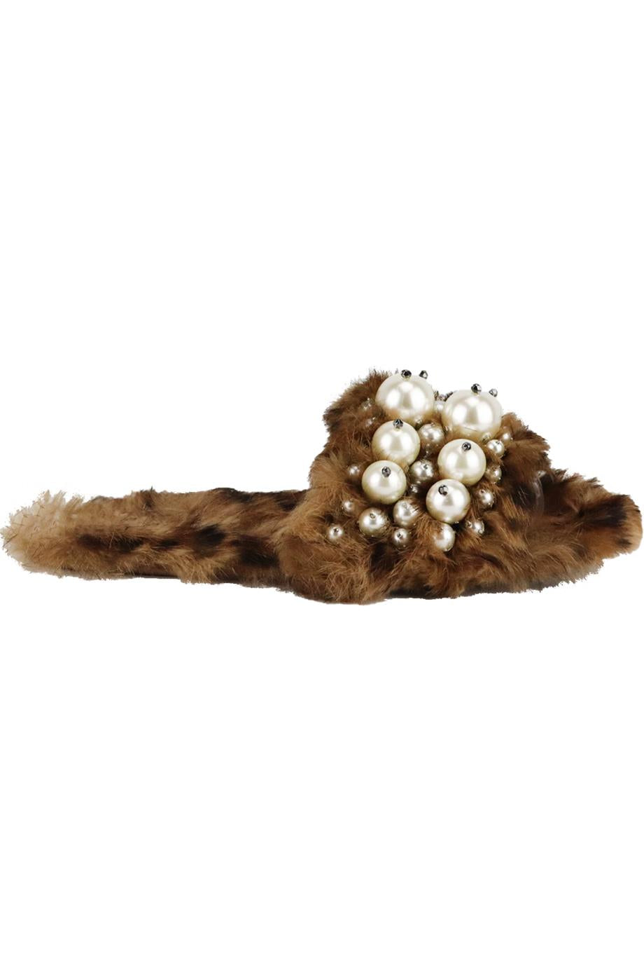 MIU MIU EMBELLISHED LEOPARD PRINT FUR SLIDES EU 37 UK 4 US 7