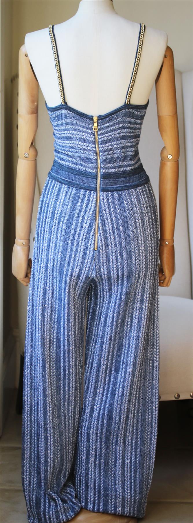 BALMAIN CHAIN TRIMMED STRETCH KNIT JUMPSUIT FR 40 UK 12