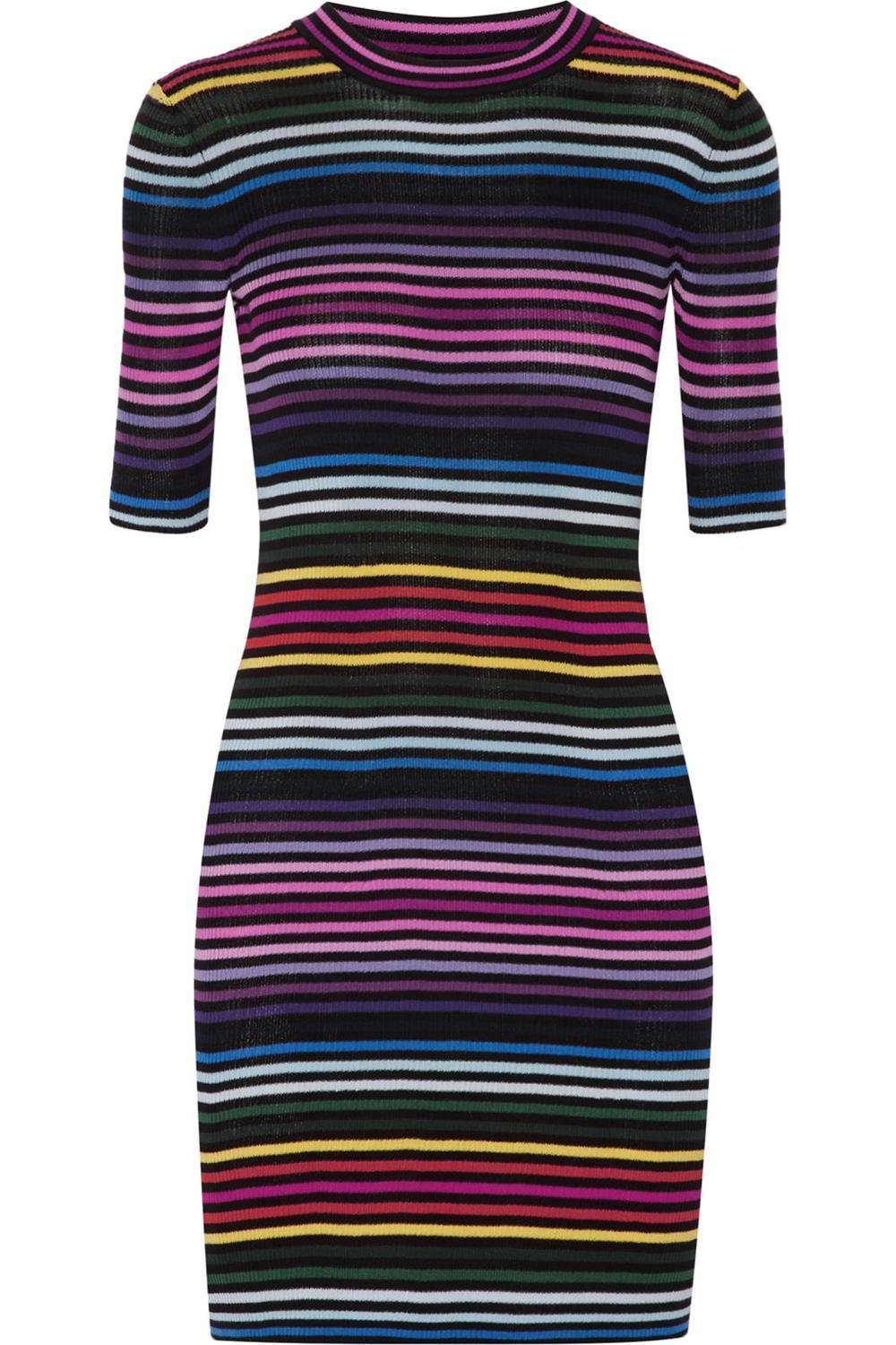 MARC JACOBS STRIPED RIBBED COTTON MINI DRESS SMALL