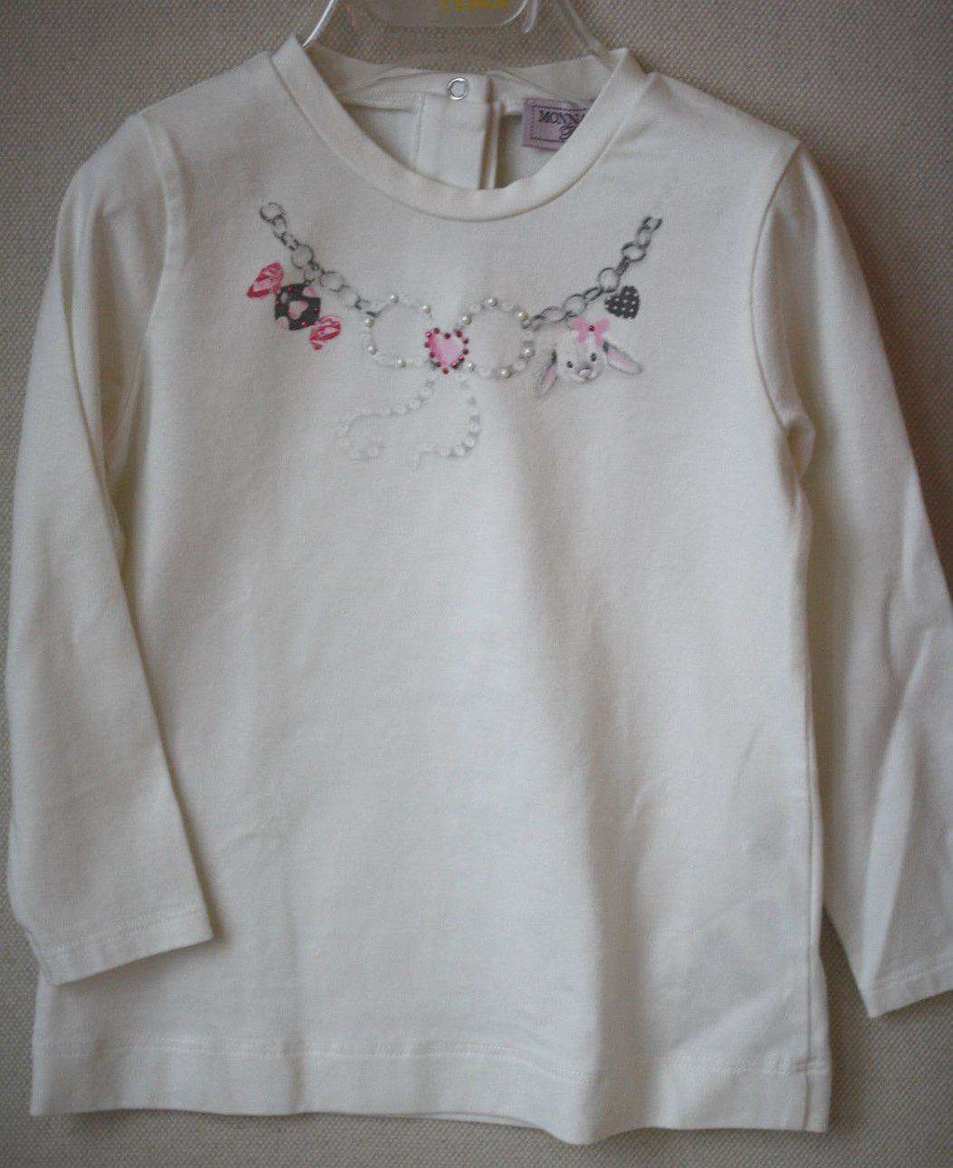 MONNALISA BABY IVORY BOW PEARL T-SHIRT TOP 24 MONTHS