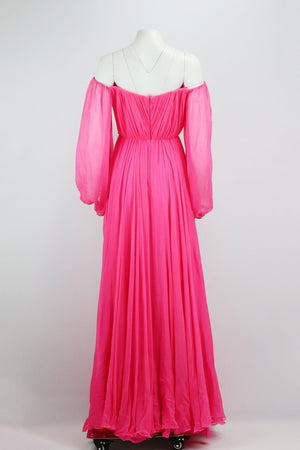 RALPH AND RUSSO CUSTOM DRAPED SILK CHIFFON GOWN FR 36 UK 8