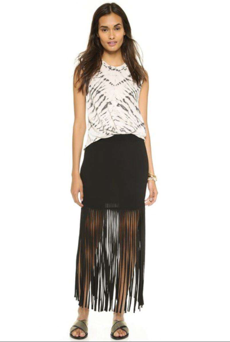 MONROW CREPE FRINGE SKIRT SMALL