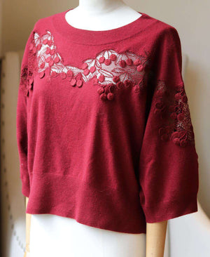 CHLOÉ GUIPURE LACE PANELED WOOL AND CASHMERE BLEND SWEATER MEDIUM