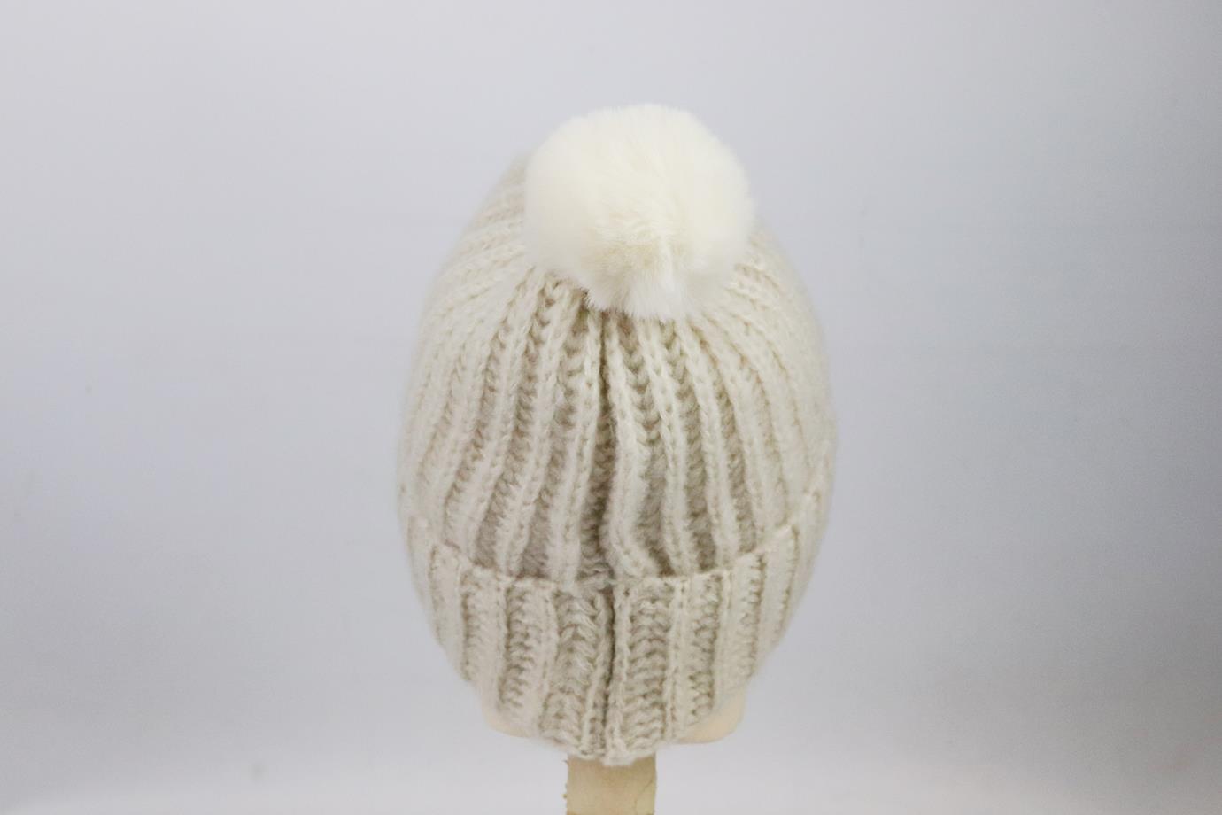 APPARIS FAUX FUR TRIMMED RIBBED KNIT BEANIE ONE SIZE