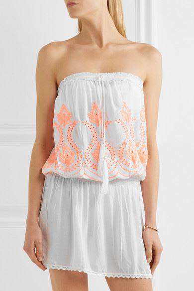 MELISSA ODABASH FRULEY CROCHET-TRIMMED EMBROIDERED DRESS SMALL