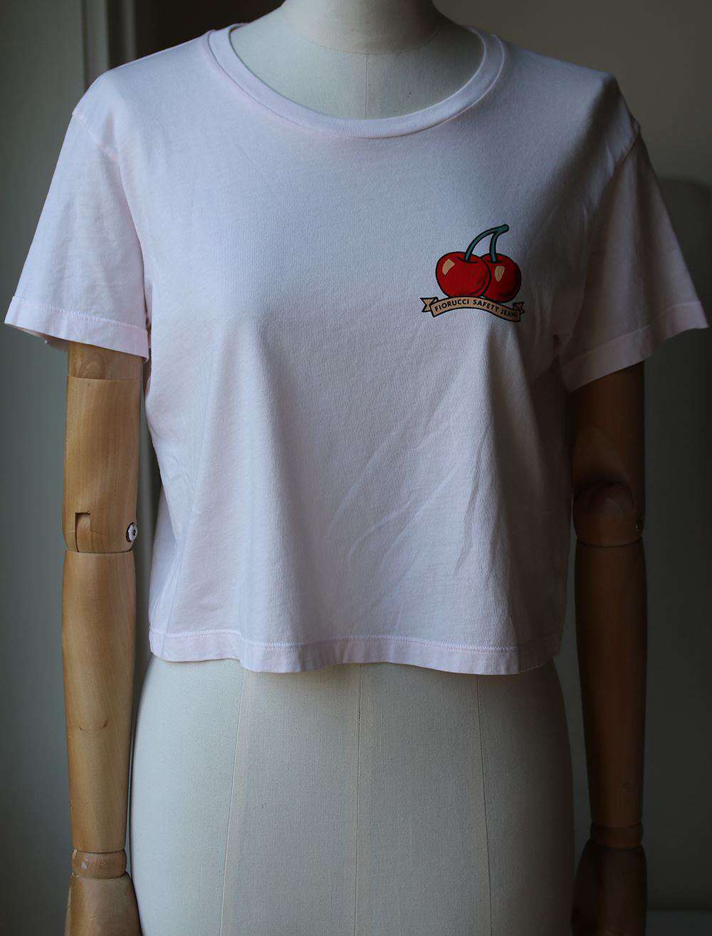 FIORUCCI VINTAGE CHERRIES JERSEY CROP T-SHIRT SMALL