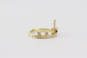 JACQUIE AICHE 14K YELLOW GOLD CROSS CROWN STACK RING 15 MM