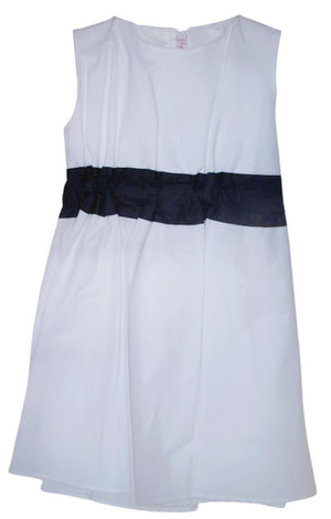 IL GUFO GIRLS WHITE COTTON DRESS WITH NAVY BAND 4 YEARS