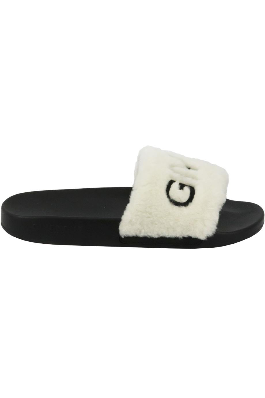 GIVENCHY LOGO EMBROIDERED FAUX FUR AND RUBBER SLIDES EU 39 UK 6 US 9