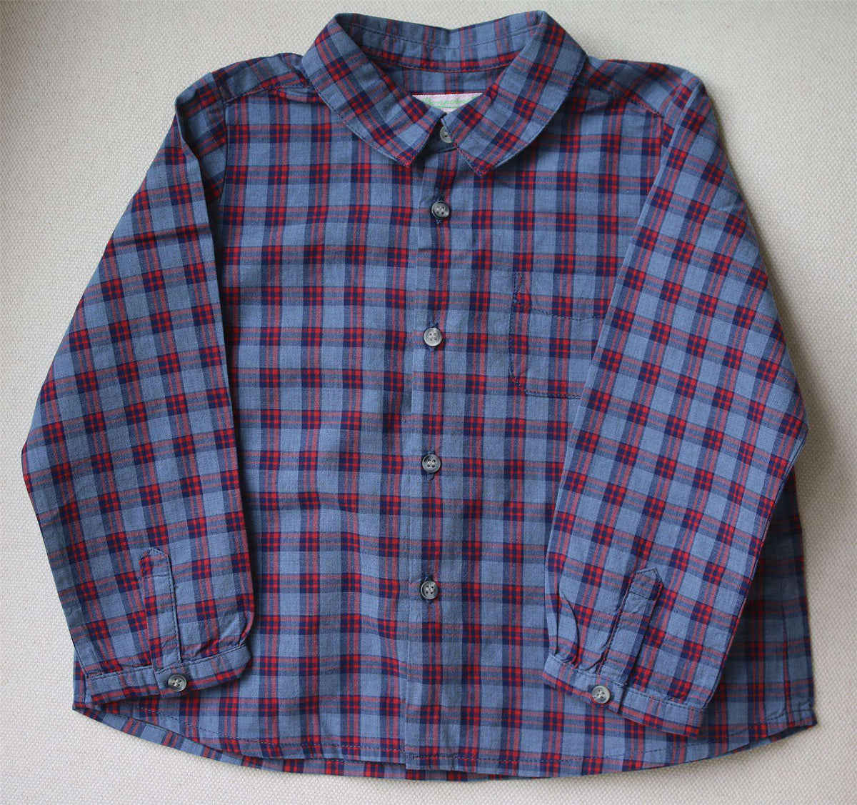 BONPOINT BABY BLUE & RED CHECK SHIRT 2 YEARS