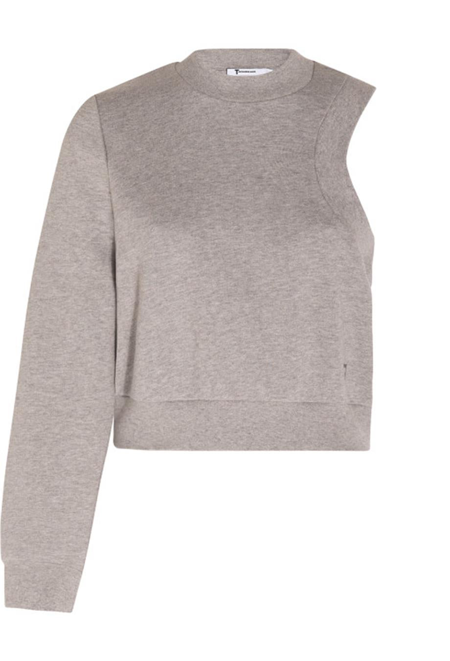 T BY ALEXANDER WANG ONE SHOULDER COTTON BLEND JERSEY SWEATSHIRT XSMALL