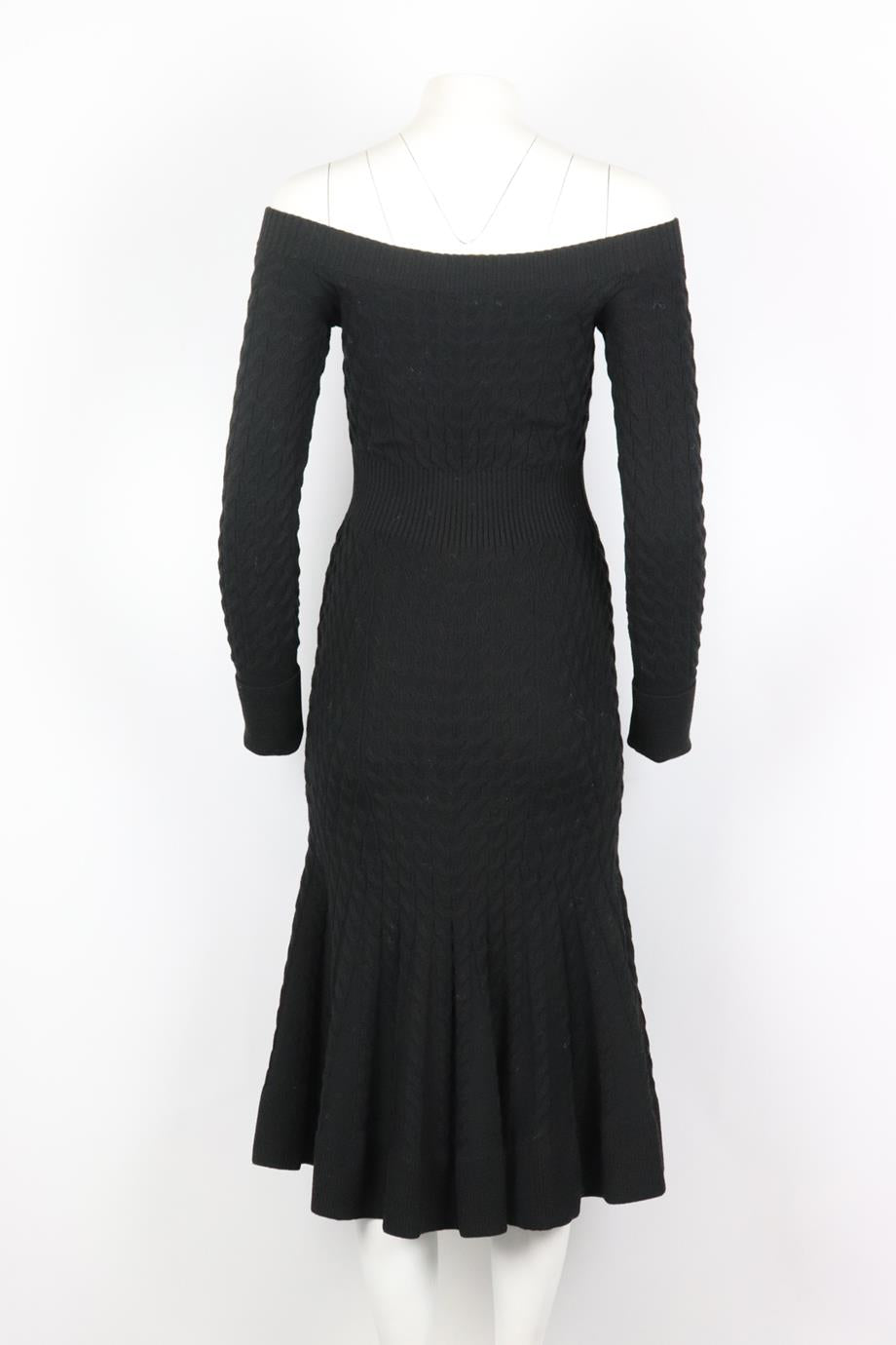 ALEXANDER MCQUEEN OFF THE SHOULDER CABLE KNIT WOOL BLEND MIDI DRESS IT 42 UK 10