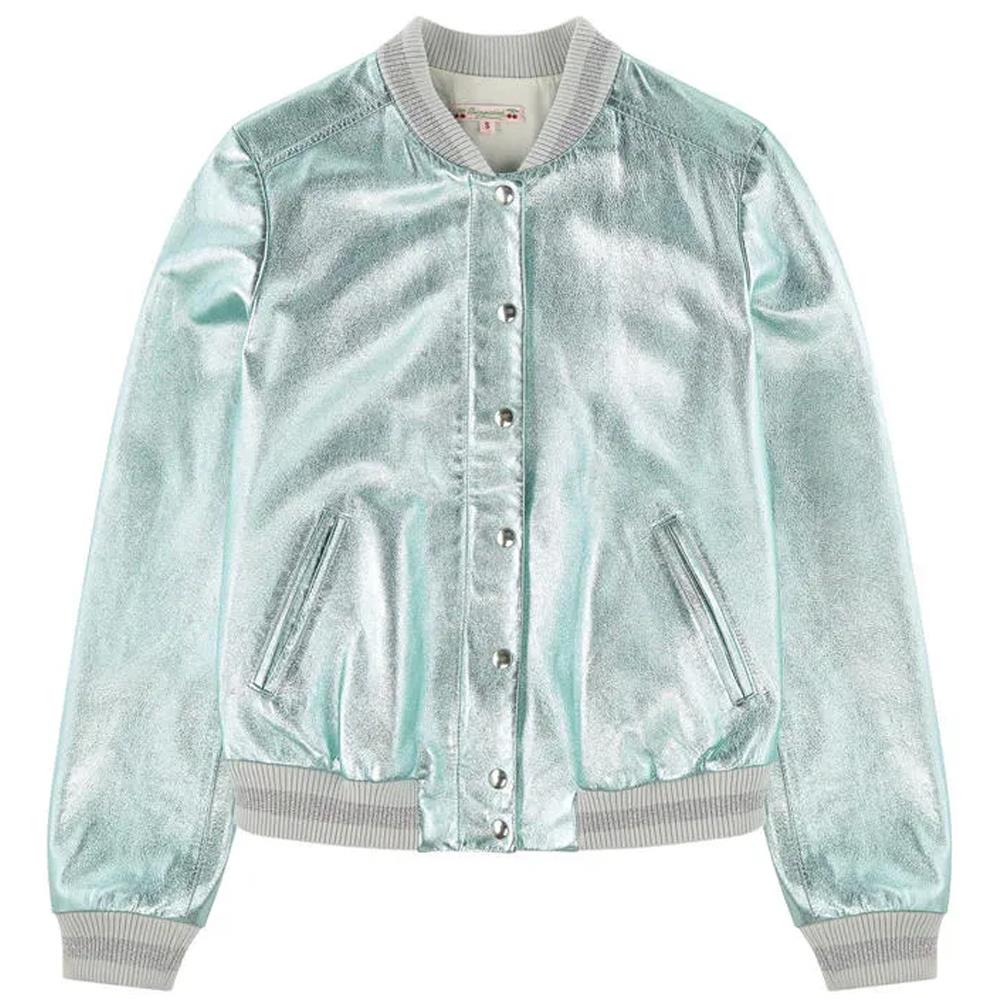 BONPOINT KIDS GIRLS METALLIC LEATHER BOMBER JACKET 6 YEARS