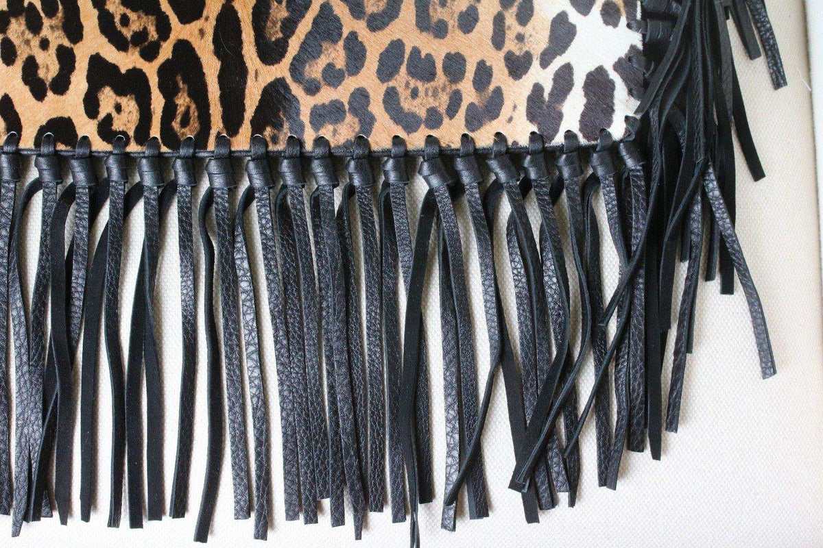 VALENTINO LEOPARD PRINT CALF HAIR FRINGE CLUTCH BAG