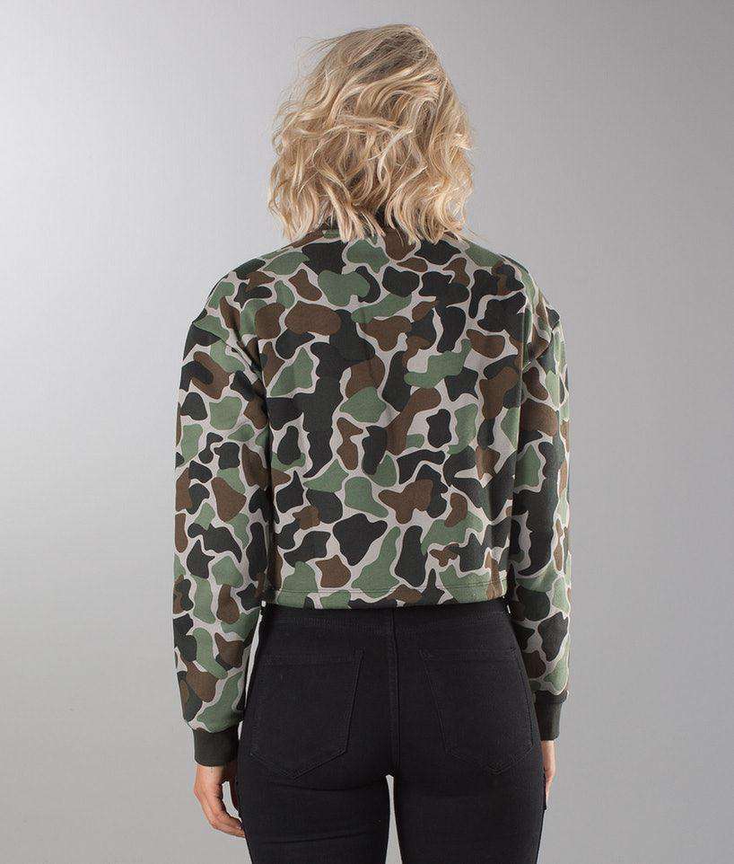 ADIDAS ORIGINALS CAMO PRINT DRAWSTRING CROP SWEATER UK 8