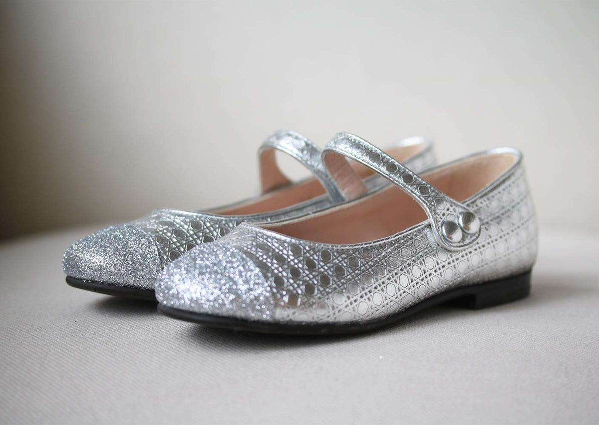 DIOR KIDS GIRLS LAMBSKIN LEATHER AND SEQUIN BALLERINAS EU 28 UK 10