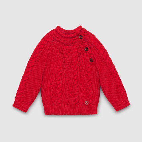 GUCCI BABY RED MERINO CABLE KNIT SWEATER 9-12 MONTHS