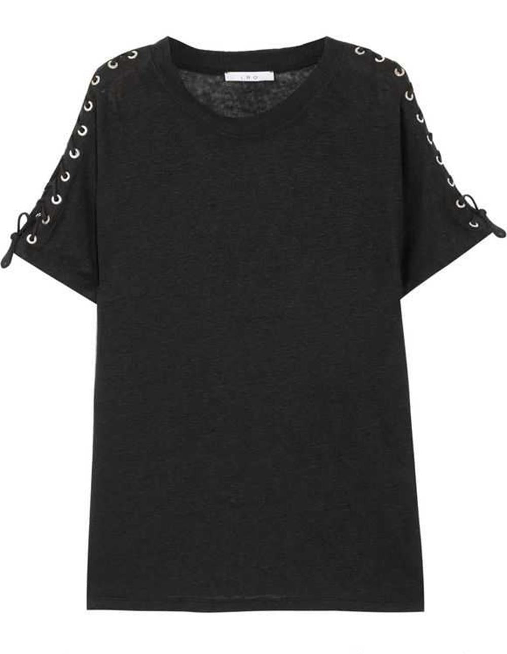 IRO STEIRO EYELET EMBELLISHED SLUB LINEN T-SHIRT SMALL