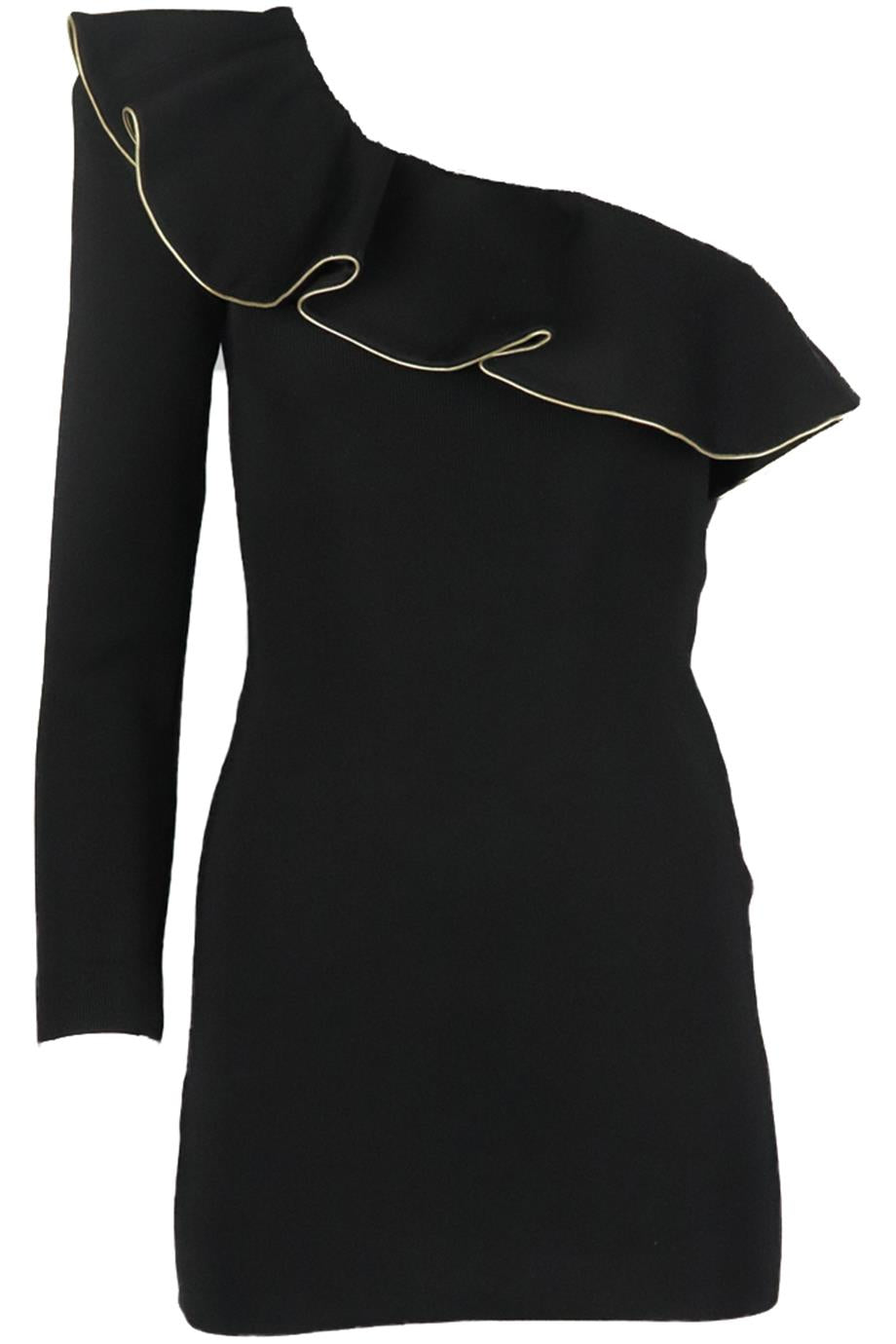 BALMAIN ONE SHOULDER RUFFLED STRETCH KNIT MINI DRESS FR 36 UK 8