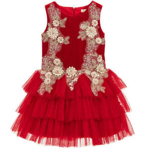 LE MU KIDS GIRLS METALLIC FLORAL DRESS 4-5 YEARS