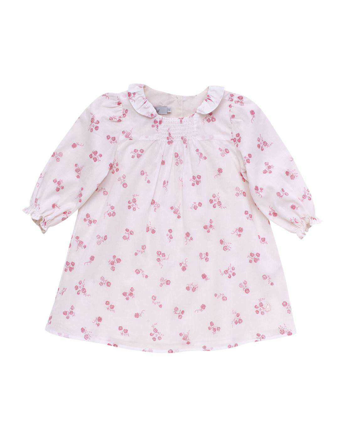 BABY DIOR PINK FLOWER WHITE COTTON DRESS 6 MONTHS