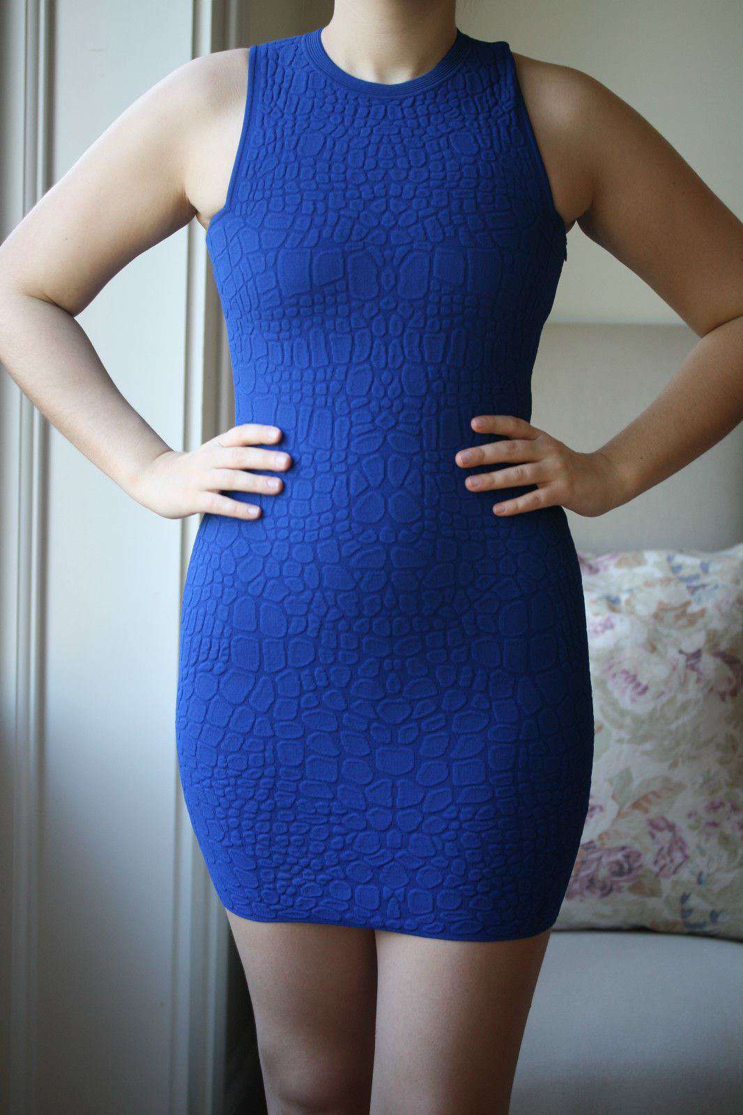 ALEXANDER MCQUEEN BLUE CROCODILE EMBOSSED DRESS SMALL