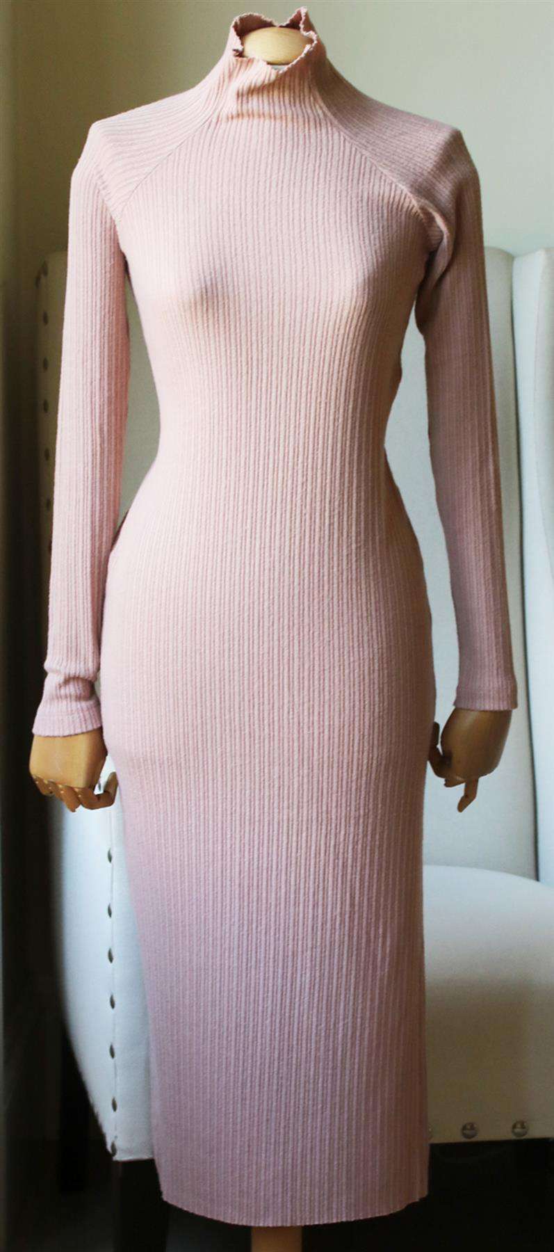 ENZA COSTA RIBBED KNIT MIDI DRESS MEDIUM