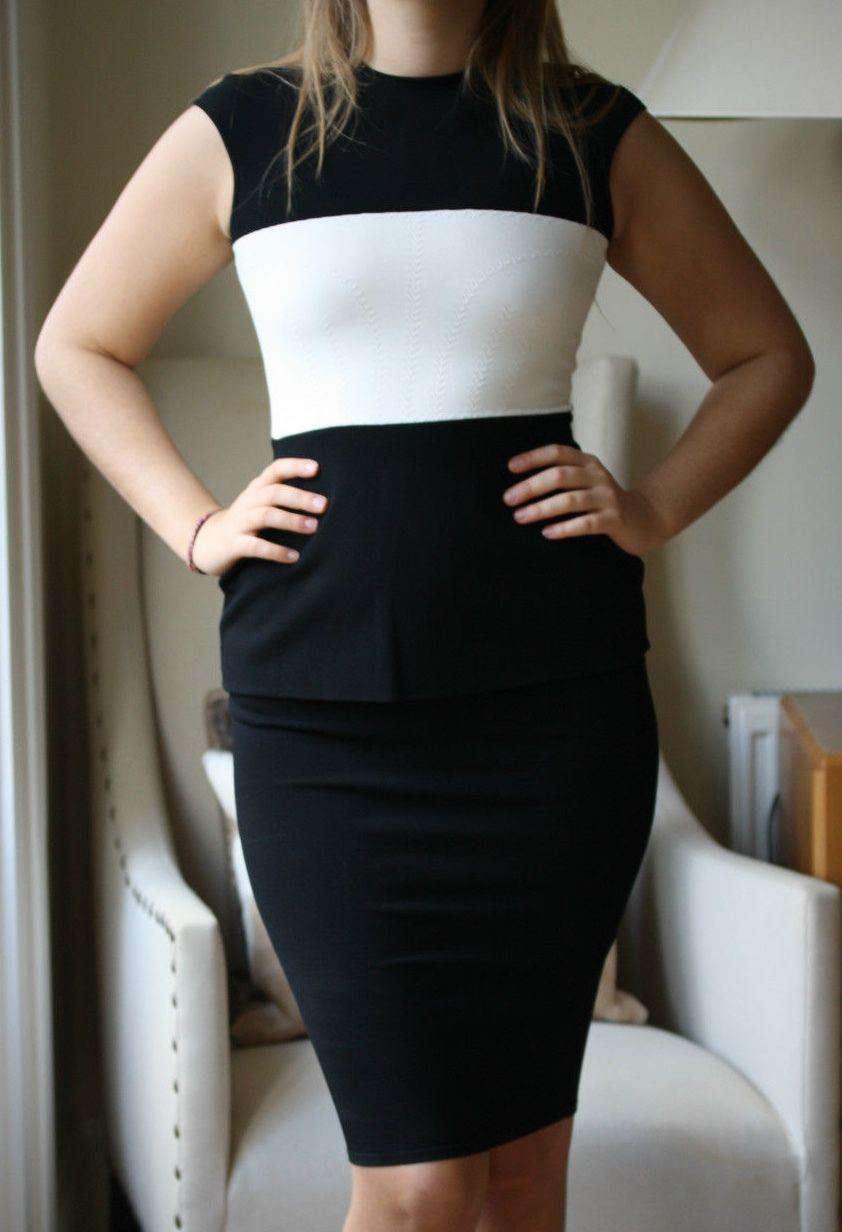 ALEXANDER MCQUEEN BLACK WHITE PEPLUM DRESS SMALL