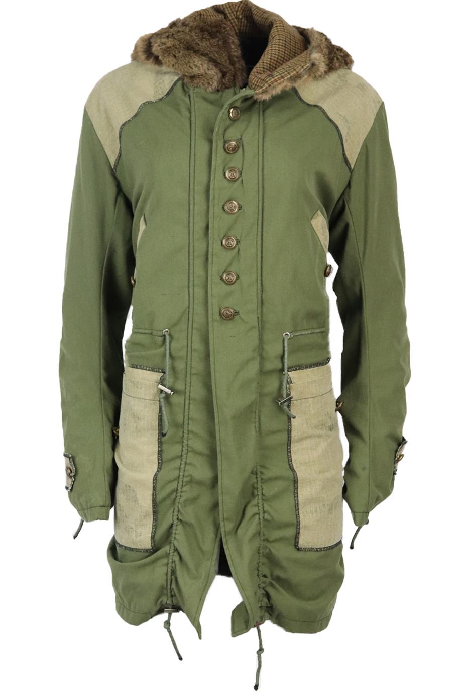 COSA NOSTRA FUR TRIMMED COTTON CANVAS PARKA COAT SMALL