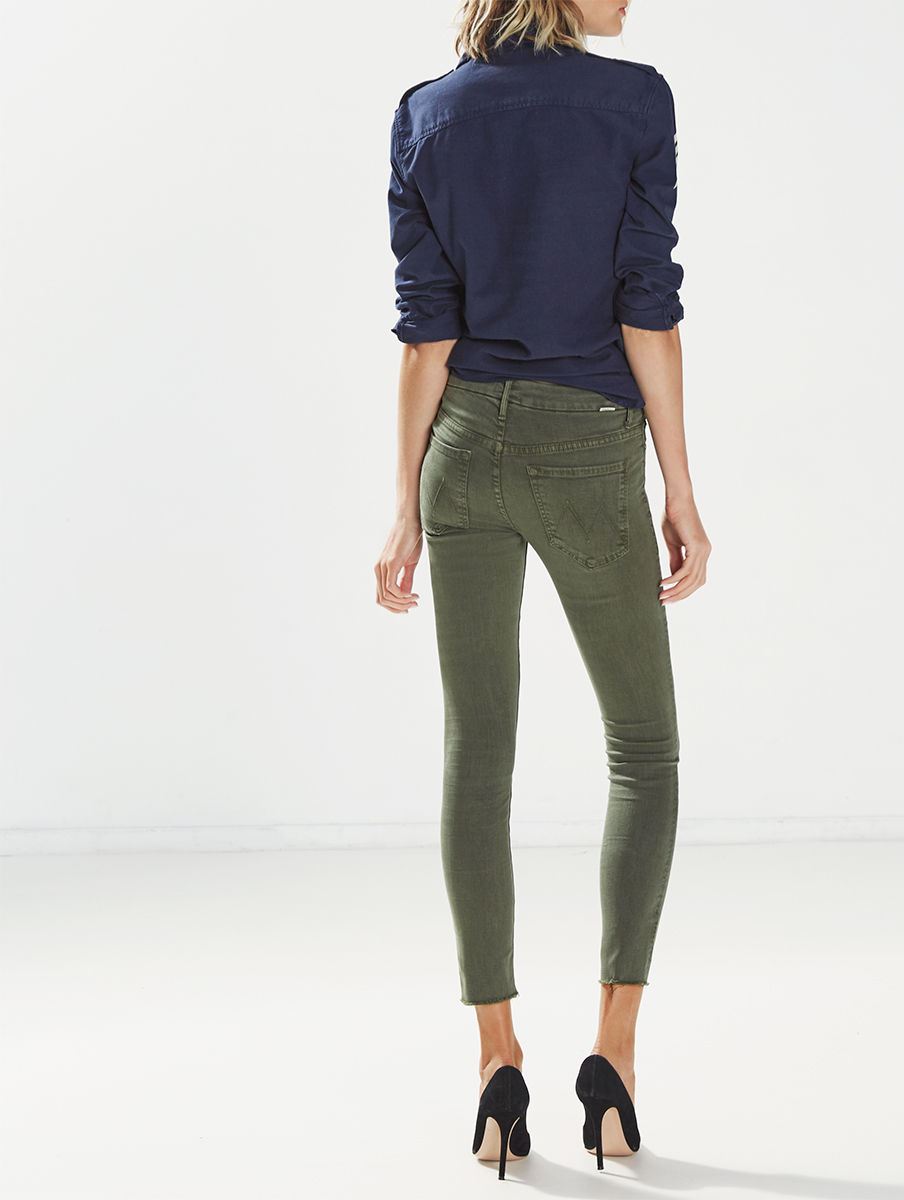 MOTHER DENIM THE LOOKER ANKLE FRAY SKINNY JEANS IN FOREST GREEN W25 UK 6/8