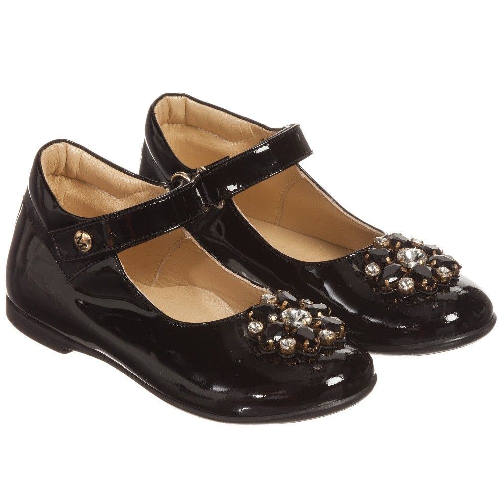 MISSOURI BABY GIRLS BLACK PATENT LEATHER JEWEL SHOES EU 22 UK 5