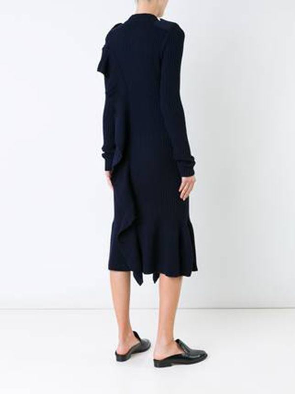EACH X OTHER RUFFLED RIBBED KNIT DRESS SMALL