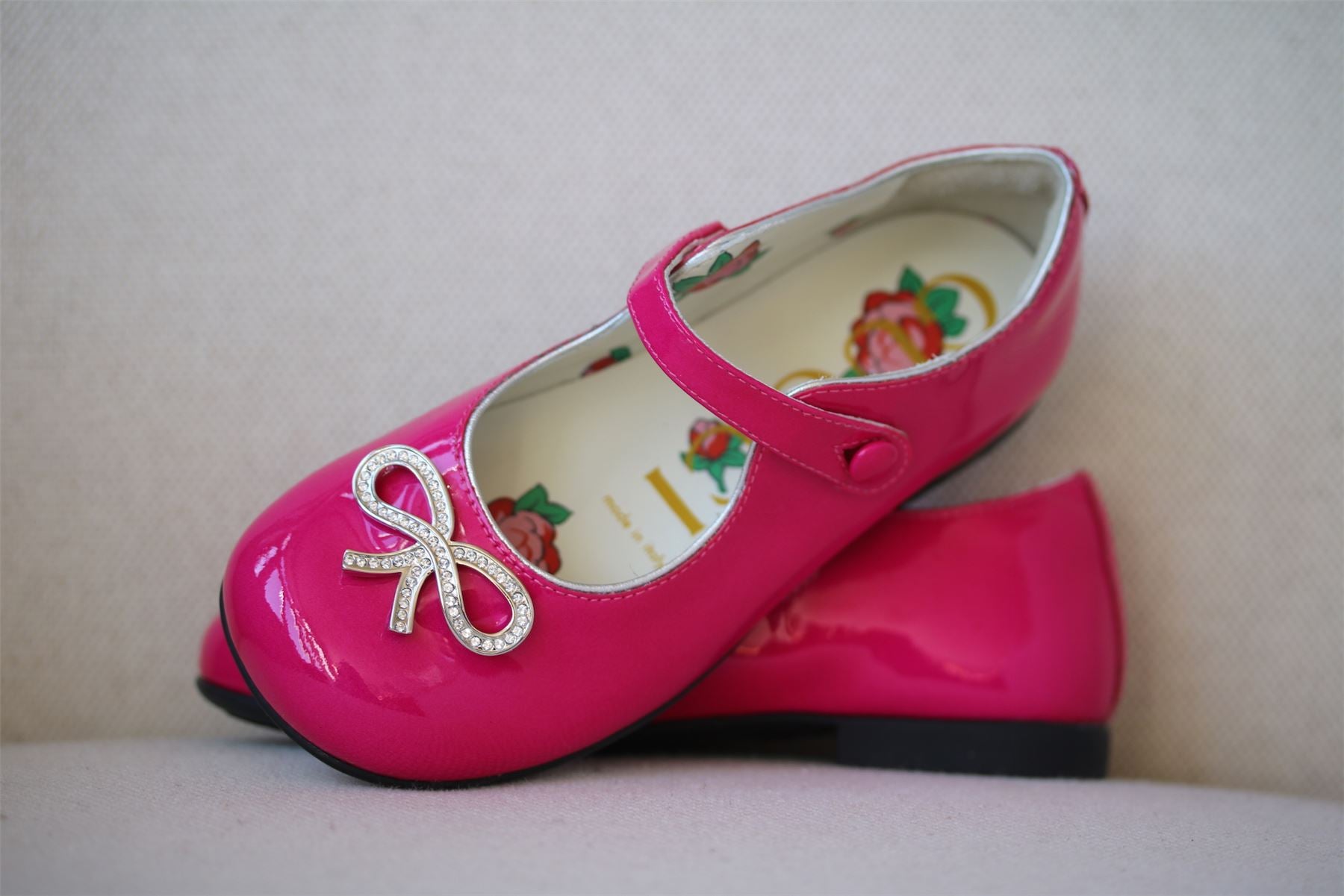 GUCCI GIRLS PINK CRYSTAL BOW LEATHER SHOES EU 25 UK 8