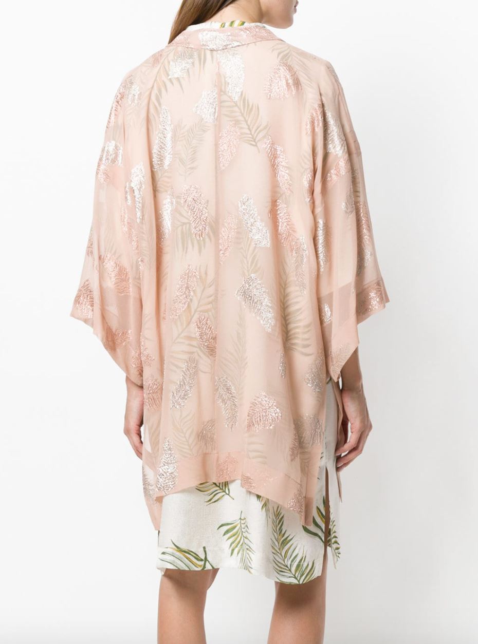 FORTE FORTE LEAF EMBROIDERED KIMONO XSMALL