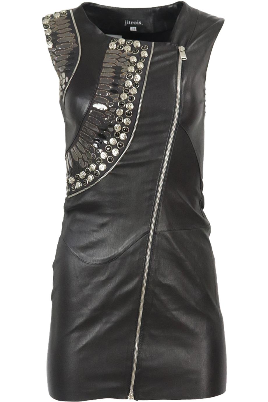 JITROIS EMBELLISHED STRETCH LEATHER MINI DRESS FR 38 UK 10