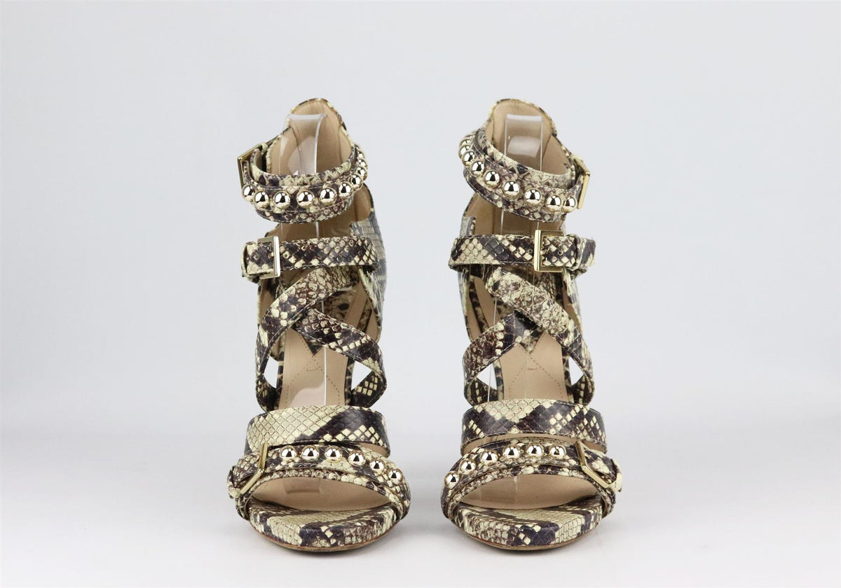 ELIE SAAB STUDDED SNAKE EFFECT LEATHER SANDALS EU 38 UK 5 US 8