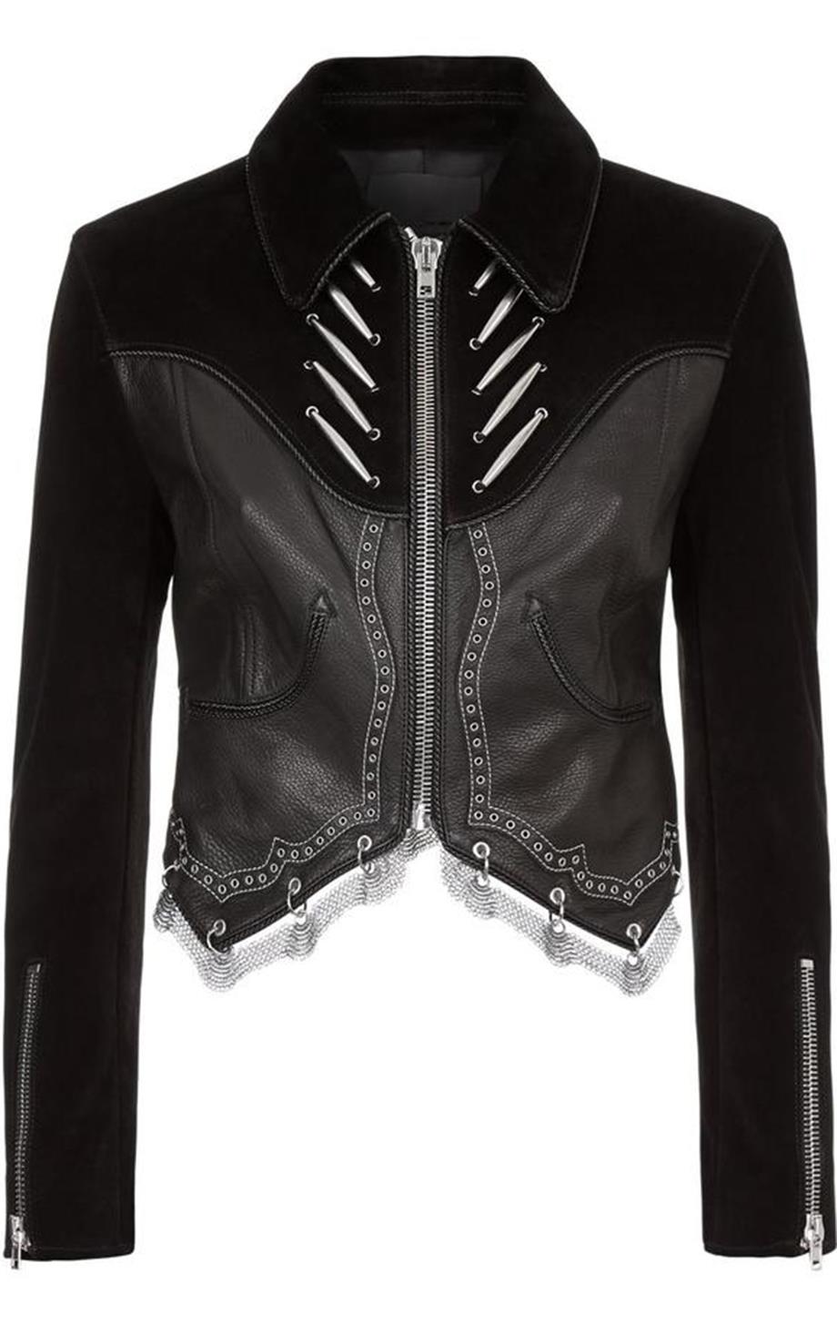 ALEXANDER WANG CROPPED SUEDE AND LEATHER JACKET SMALL