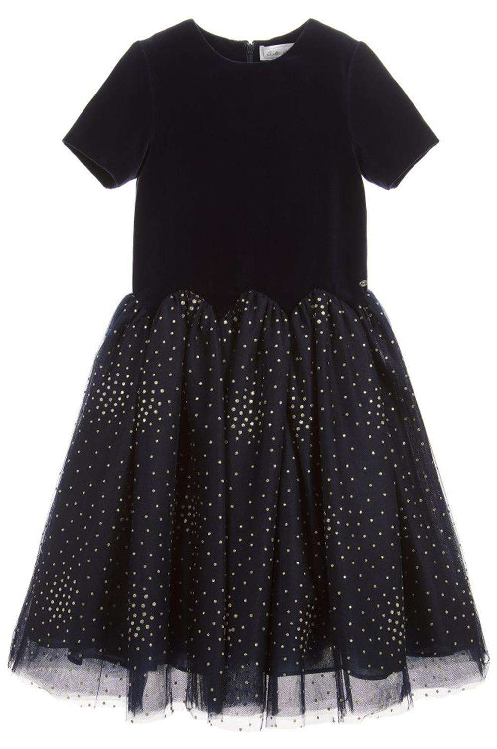 TARTINE ET CHOCOLAT KIDS GIRLS DOTTED VELVET AND TULLE DRESS 6 YEARS