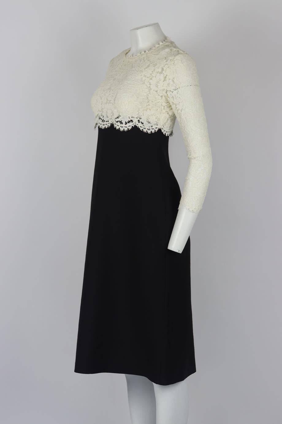 VALENTINO LACE PANELED WOOL AND SILK BLEND MIDI DRESS IT 40 UK 8