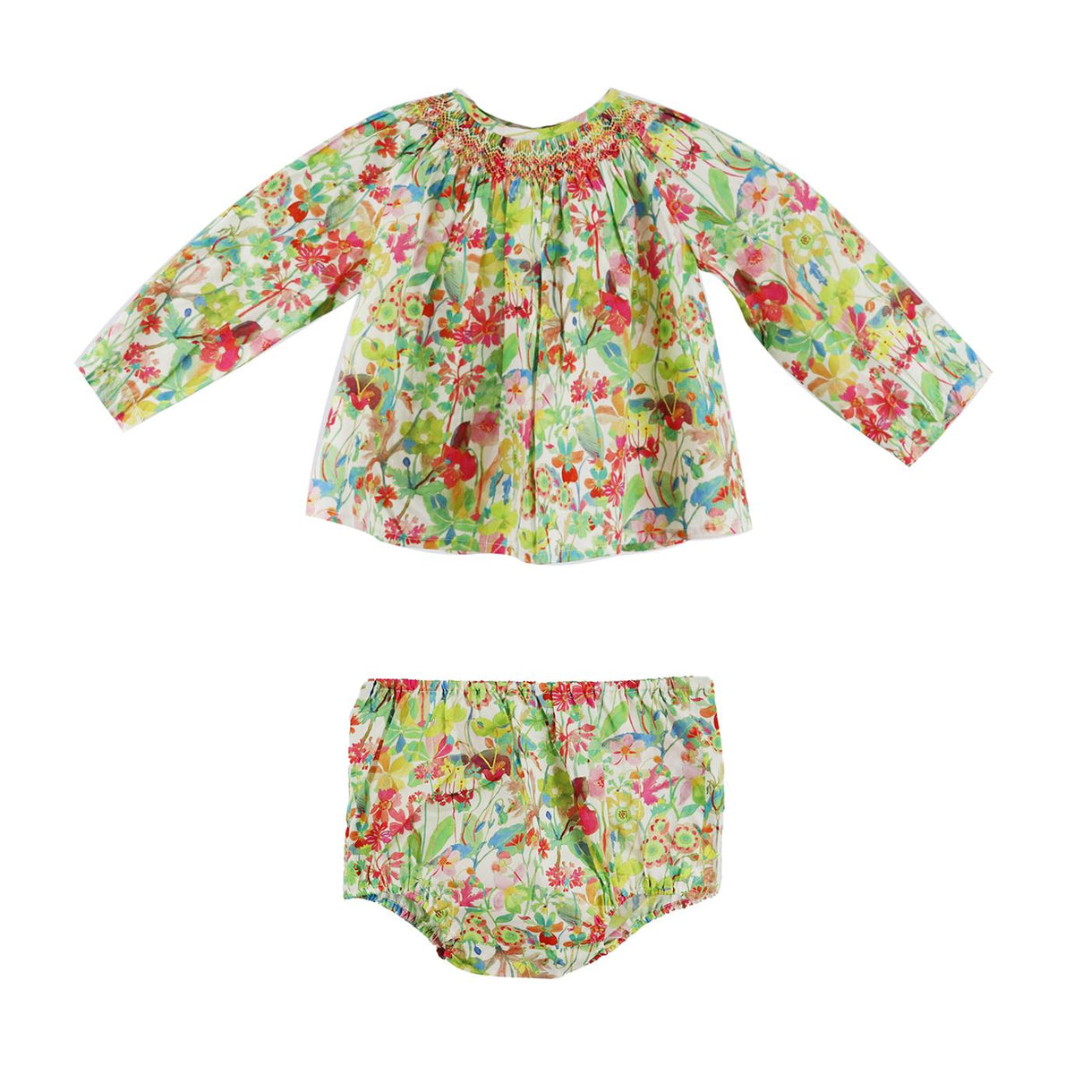 BONPOINT BABY GIRLS FLORAL COTTON TOP AND BLOOMERS SET 12 MONTHS