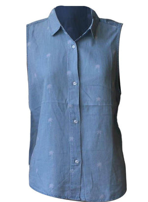 RAILS SLEEVELESS PALM TREE PRINT SHIRT MEDIUM