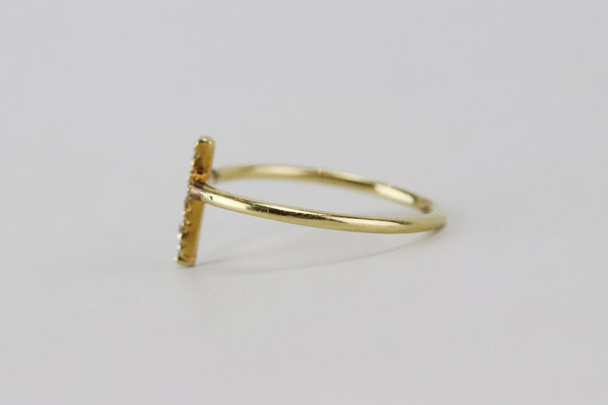 JACQUIE AICHE 14K YELLOW GOLD AND DIAMOND CROSS RING 15 MM